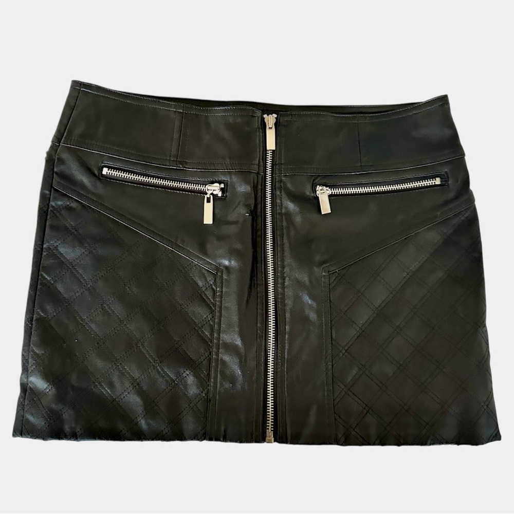 bebe Black Vegan Leather Mini Skirt with Quilted Design